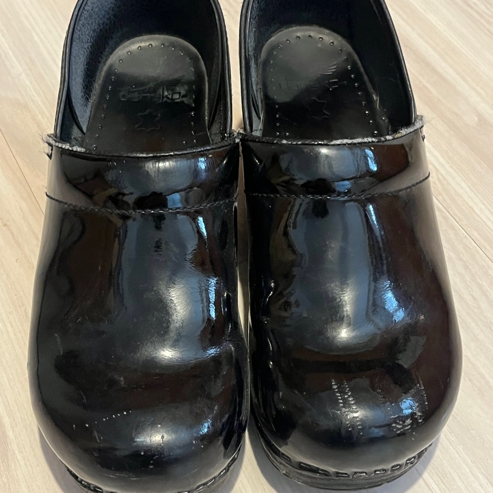 Dansko Black Patent Leather Clogs